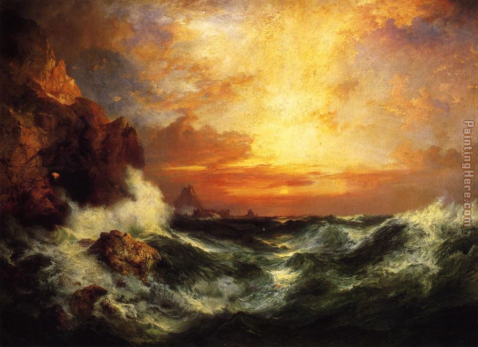 Sunset near Land's End, Cornwall, England painting - Thomas Moran Sunset near Land's End, Cornwall, England art painting